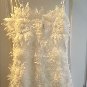 MARIPOSA Inamore Ivory Feathered Dress